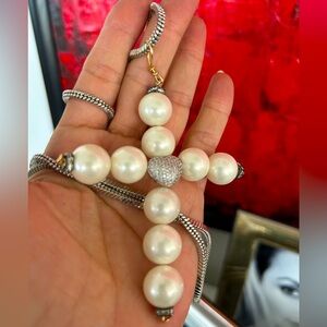 Stunning pearls cross long necklace 14k plated